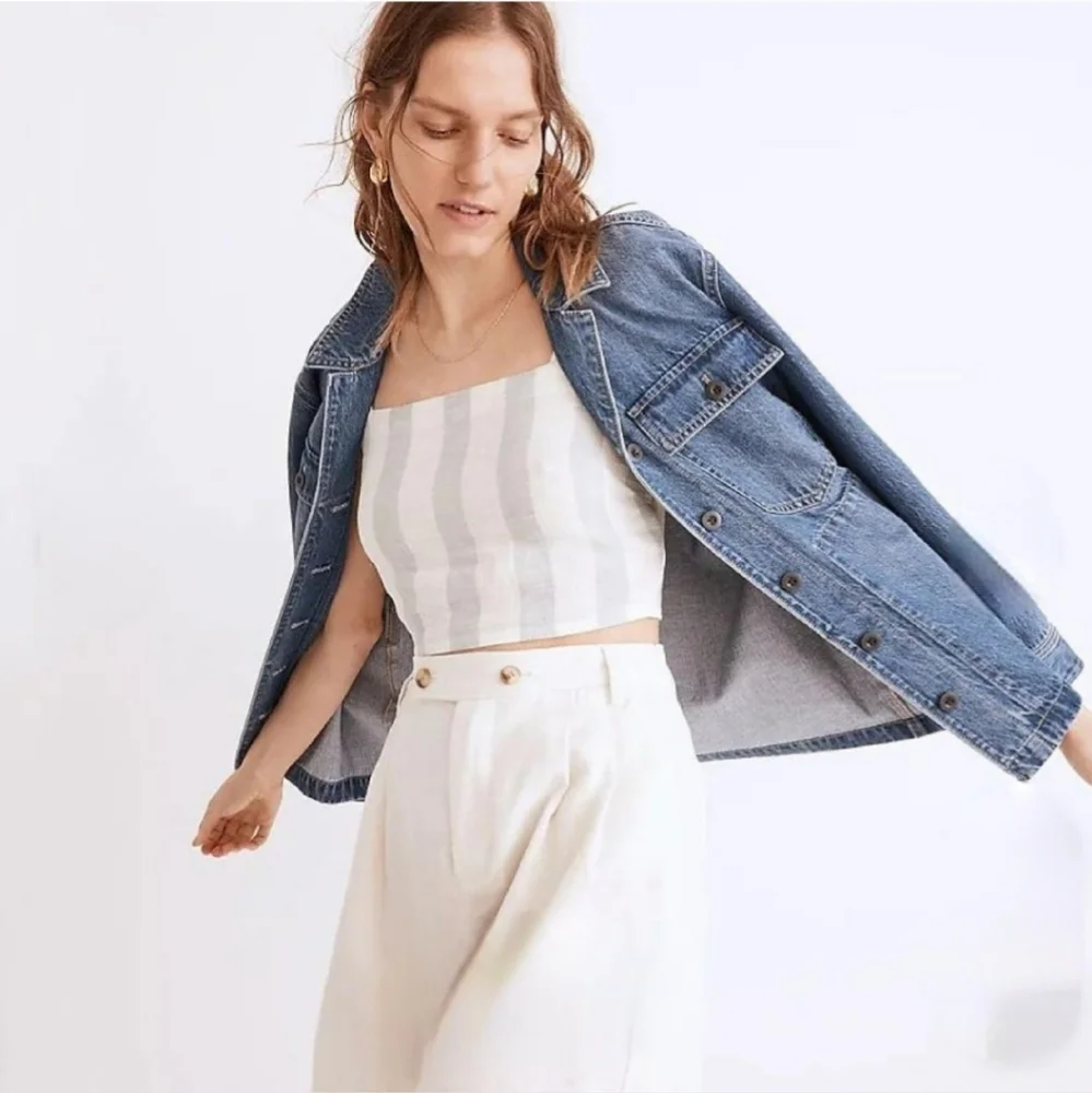 Madewell Linen Blend‎ Abbie Crop Top in Stripe NWOT Size XLarge